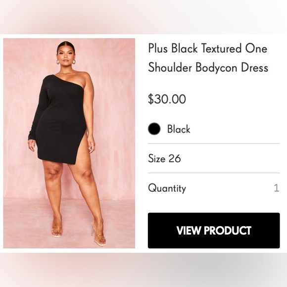 Pretty Little Thing Plus Black Textured One Shoulder Bodycon Dress - Picture 1 of 4